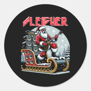 Sleigher Hail Santa Heavy Metal Christmas Rock Xma Classic Round Sticker