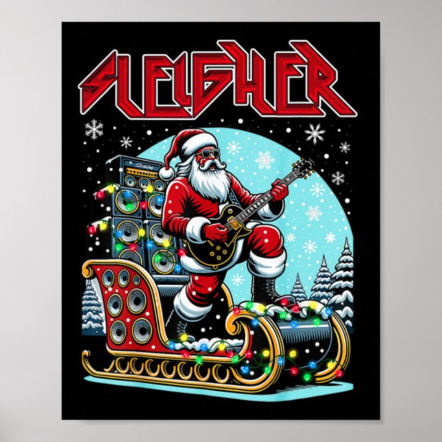 Sleigher Hail Santa Heavy Metal Christmas Rock Xma Poster (Front)