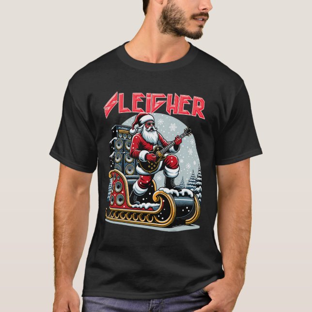 Sleigher Hail Santa Heavy Metal Christmas Rock Xma T-Shirt (Front)