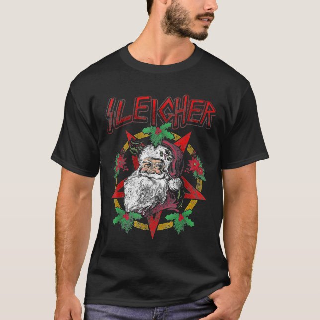 Sleigher Heavy Metal Santa Claus Christmas Xmas Cl T-Shirt (Front)