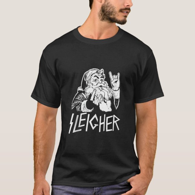 Sleigher Heavy Metal Santa Claus Rock On Goth Chri T-Shirt (Front)