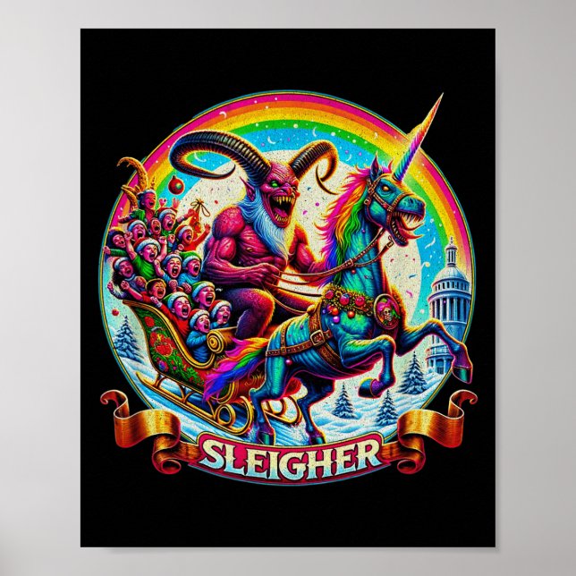 Sleigher Krampus Unicorn Demon Horror Christmas Go Poster (Front)