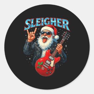 Sleigher Rock Santa Funny Metal Christmas Design  Classic Round Sticker