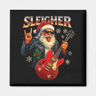 Sleigher Rock Santa Funny Metal Christmas Design  Magnet