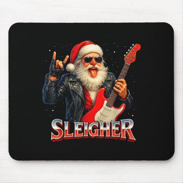 Sleigher Rock Santa Funny Metal Christmas Design  Mouse Mat (Front)