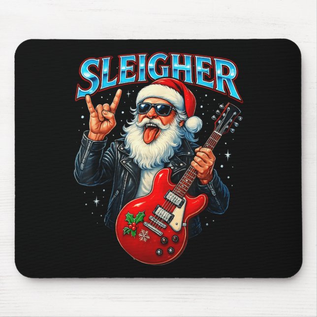 Sleigher Rock Santa Funny Metal Christmas Design  Mouse Mat (Front)