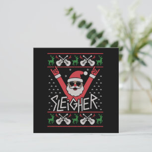 Sleigher Santa Christmas Rock n Roll Ugly Sweat Holiday Card
