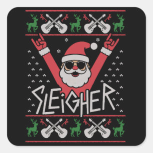Sleigher Santa Christmas Rock n Roll Ugly Sweat Square Sticker