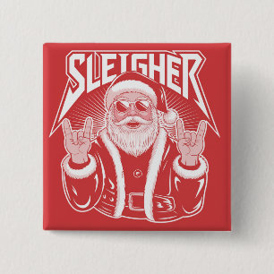 Sleigher Santa Claus Funny Metal Christmas Rock 15 Cm Square Badge