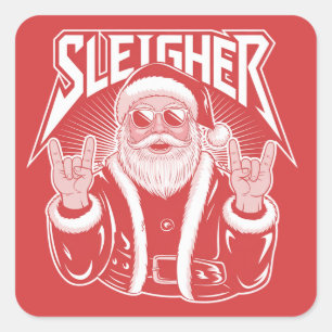 Sleigher Santa Claus Funny Metal Christmas Rock Square Sticker