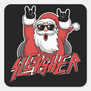 Sleigher Santa Claus Metal Christmas Funny Hail  Square Sticker