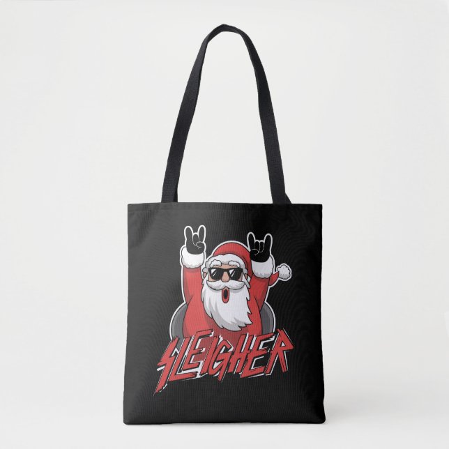 Sleigher Santa Claus Metal Christmas Funny Hail  Tote Bag (Front)