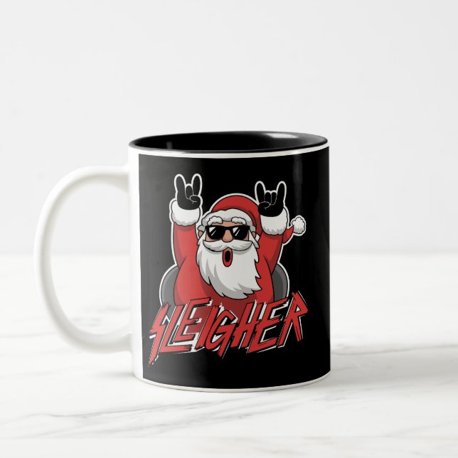 Sleigher Santa Claus Metal Christmas Funny Hail  Two-Tone Coffee Mug (Left)