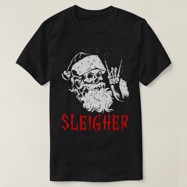 Sleigher Santa Claus Metal Christmas Rock On Hail  T-Shirt (Design Front)