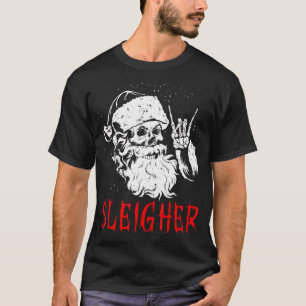 Sleigher Santa Claus Metal Christmas Rock On Hail  T-Shirt