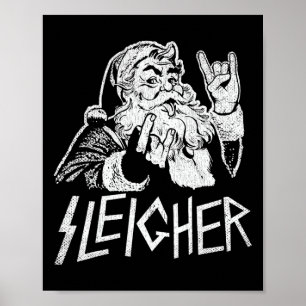 Sleigher Santa Claus Rock On Goth Heavy Metal Chri Poster