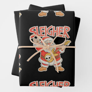 Sleigher Santa Metal Guitar Christmas Hail Xmas Wrapping Paper Sheet