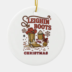 Sleighin Boots This Christmas Funny West Cowboy Ceramic Tree Decoration