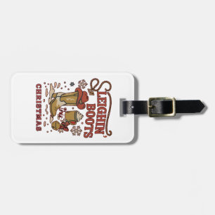 Sleighin Boots This Christmas Funny West Cowboy Luggage Tag