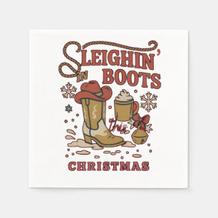 Sleighin Boots This Christmas Funny West Cowboy   Napkin