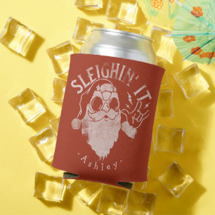 Sleighin It Funny Santa Sleigh Christmas Can Cooler