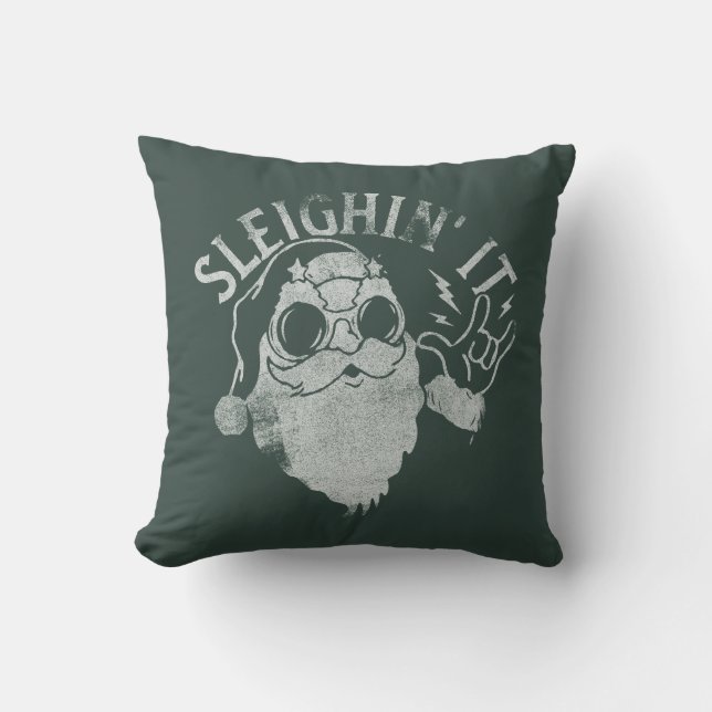 Sleighin It Funny Santa Sleigh Christmas Cushion (Front)