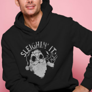 Sleighin It Funny Santa Sleigh Christmas Hoodie