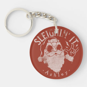 Sleighin It Funny Santa Sleigh Christmas Key Ring