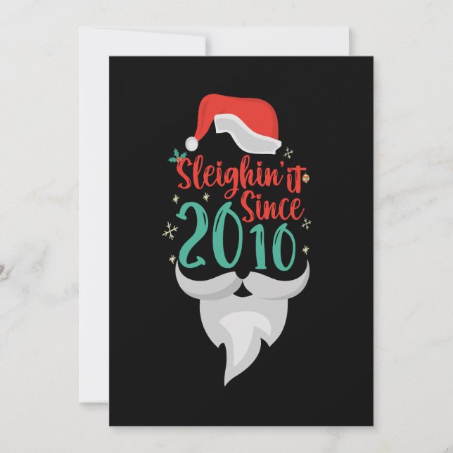 Sleighin it Since 2010 Christmas Birthday Santa  Save The Date (Front)