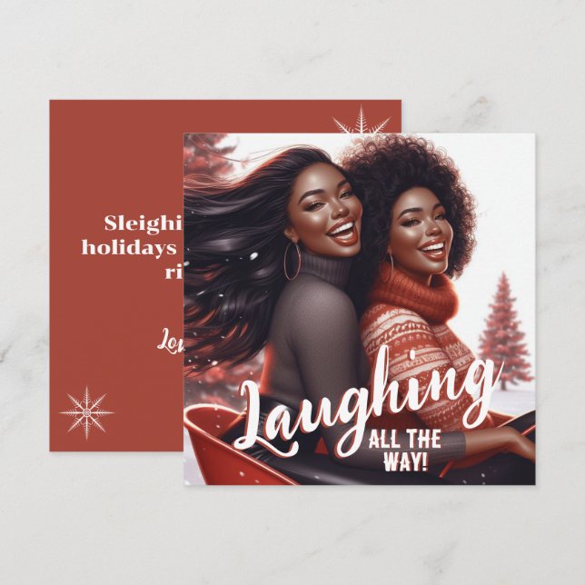 Sleighin' Sisters Festive Laughter Holiday Card (Front/Back)