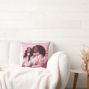 Sleighin' Sisters Festive Laughter Pastel Pink Cushion