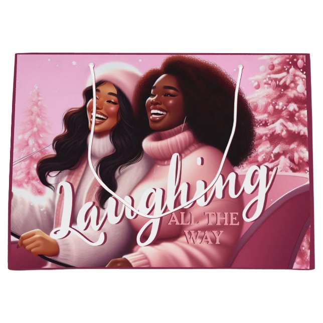 Sleighin' Sisters Festive Laughter Pastel Pink Large Gift Bag (Front)