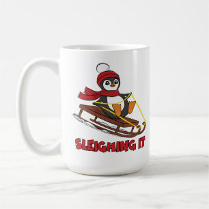 Sleighing It - Snow Sledding Cute Penguin Winter Coffee Mug