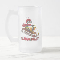 Sleighing It - Snow Sledding Cute Penguin Winter