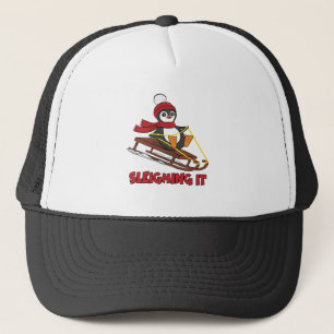 Sleighing It - Snow Sledding Cute Penguin Winter Trucker Hat
