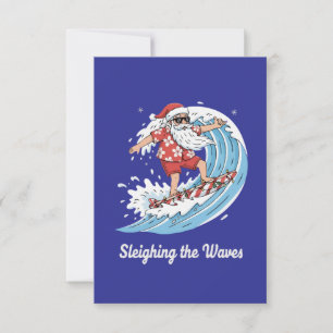 "Sleighing the Waves" Funny Surfing Santa Tropical Thank You Card