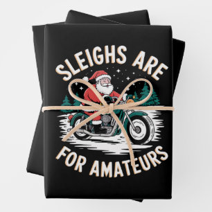 Sleighs Are For Amateurs Christmas Motorbike Biker Wrapping Paper Sheet