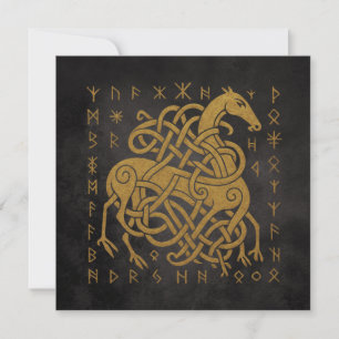 Sleipnir, Golden Norse Horse with Runes Symbol Invitation