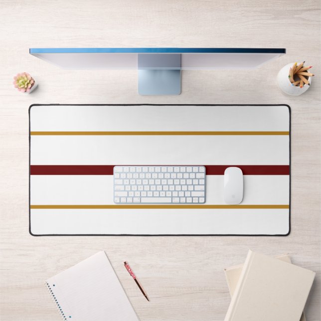 Slender Deep Red Brown Racing Stripes On White Desk Mat (Office 1)