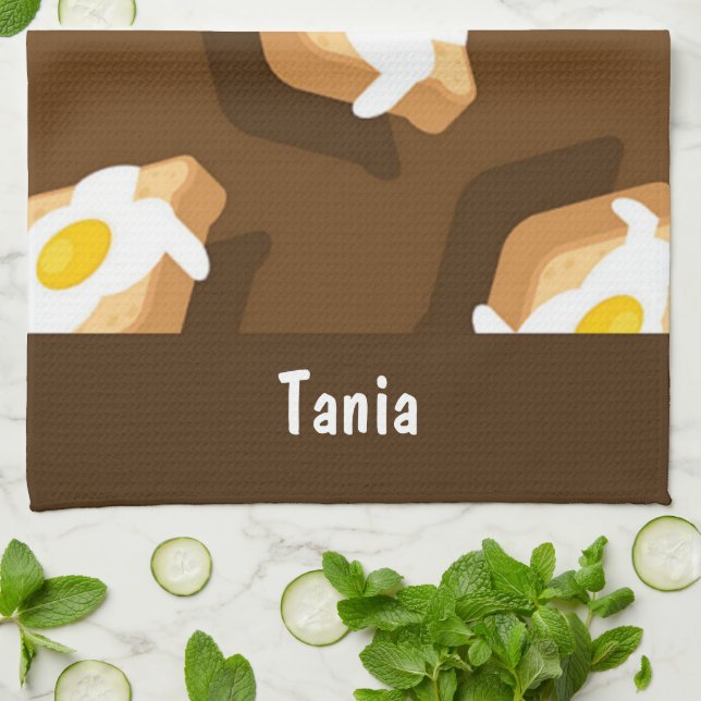 Slice of bread with egg pattern tea towel (Folded)