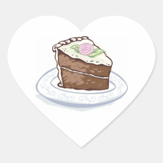 Slice of Chocolate Cake with Pink Rose Accent Wedd Heart Sticker