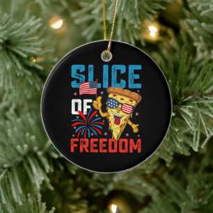 Slice Of Freedom 4th July Pizza USA Flag Sunglasse Ceramic Tree Decoration