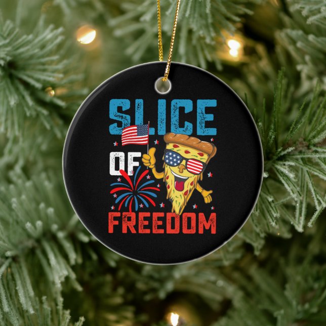 Slice Of Freedom 4th July Pizza USA Flag Sunglasse Ceramic Tree Decoration (Tree)