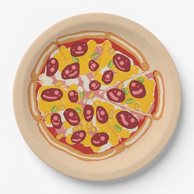 "Slice of Fun: A Playful Pizza-inspired  Paper Plate (Front)