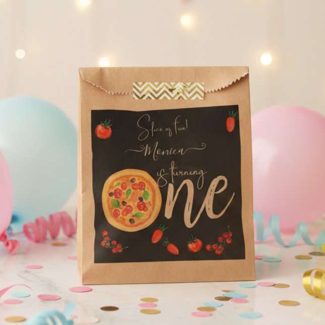 Slice of fun, first pizza birthday favour bags (Creator Uploaded)