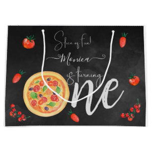 Slice of fun, first pizza birthday large gift bag