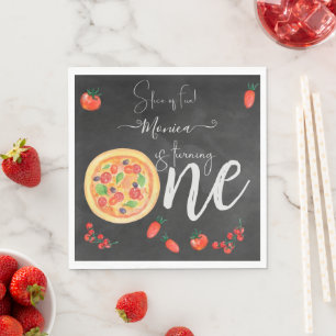 Slice of fun, first pizza birthday napkin