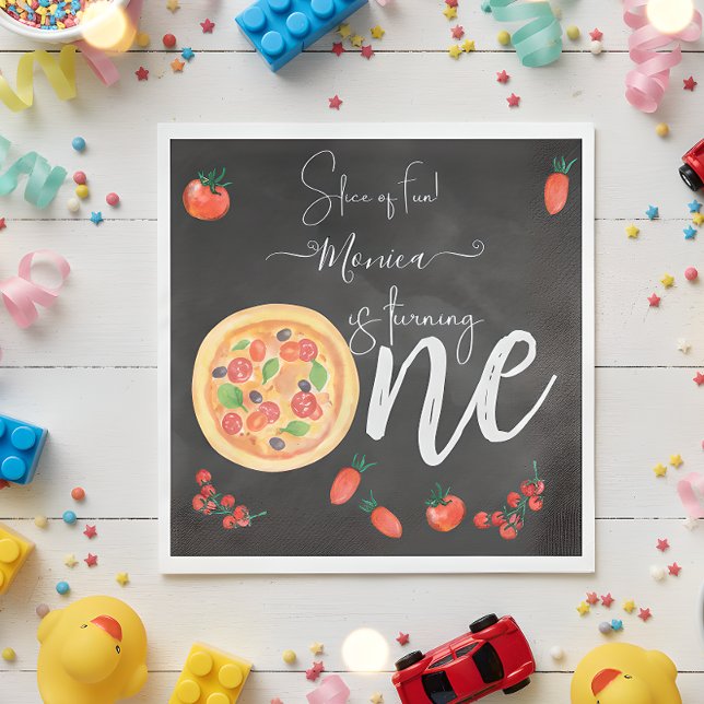 Slice of fun, first pizza birthday napkin (Creator Uploaded)