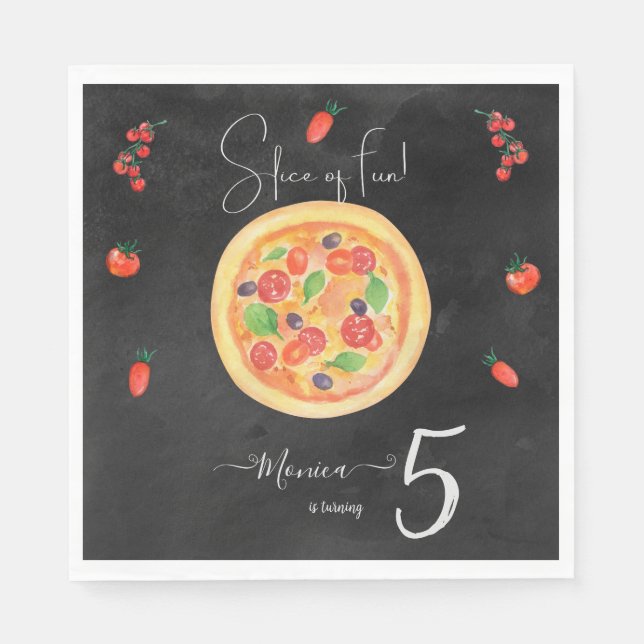 Slice of fun, pizza birthday napkin (Front)