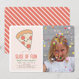 Slice of Fun Pizza Kawaii Pink Photo Girl Birthday Invitation